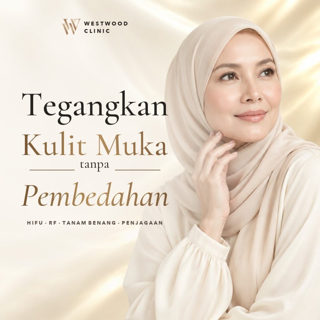 Wanita berhijab menyentuh garis rahang dengan lembut